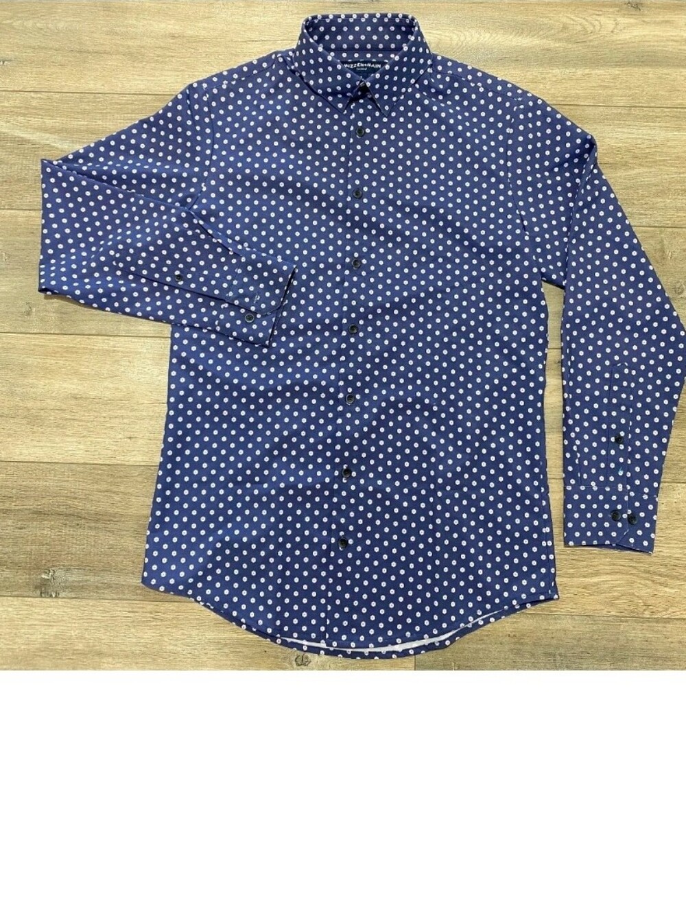 Mizzen Main Leeward Mens Large Button Up Geometric Blue Trim Long Sleeve Shirt